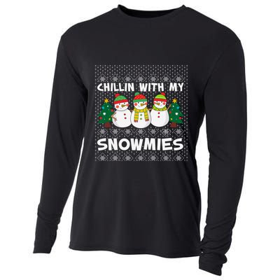 Chillin With My Snowmies Ugly Christmas Sweater Snow Cute Gift Cooling Performance Long Sleeve Crew