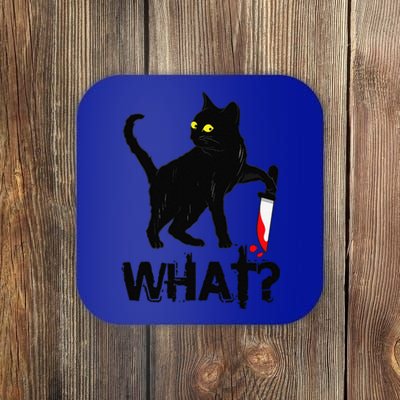 Cat What Murderous Black Cat With Knife Halloween Coaster