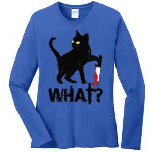 Cat What Murderous Black Cat With Knife Halloween Ladies Long Sleeve Shirt