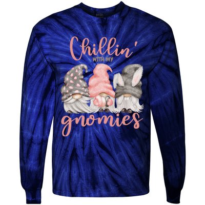 Chillin With My Gnomies Easter Gnome Bunny Ears Hunting Tie-Dye Long Sleeve Shirt