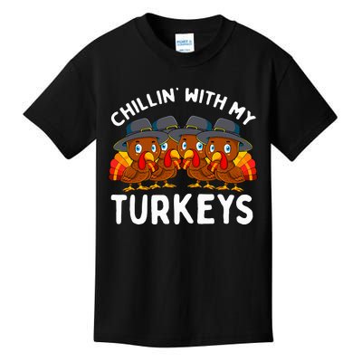 Chillin With My Turkeys Thanksgiving Family Kids T-Shirt