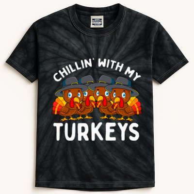 Chillin With My Turkeys Thanksgiving Family Kids Tie-Dye T-Shirt