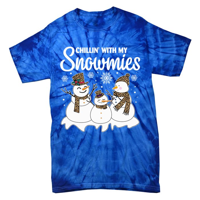 Chillin With My Snowmies Family Pajamas Leopard Snow Gift Tie-Dye T-Shirt