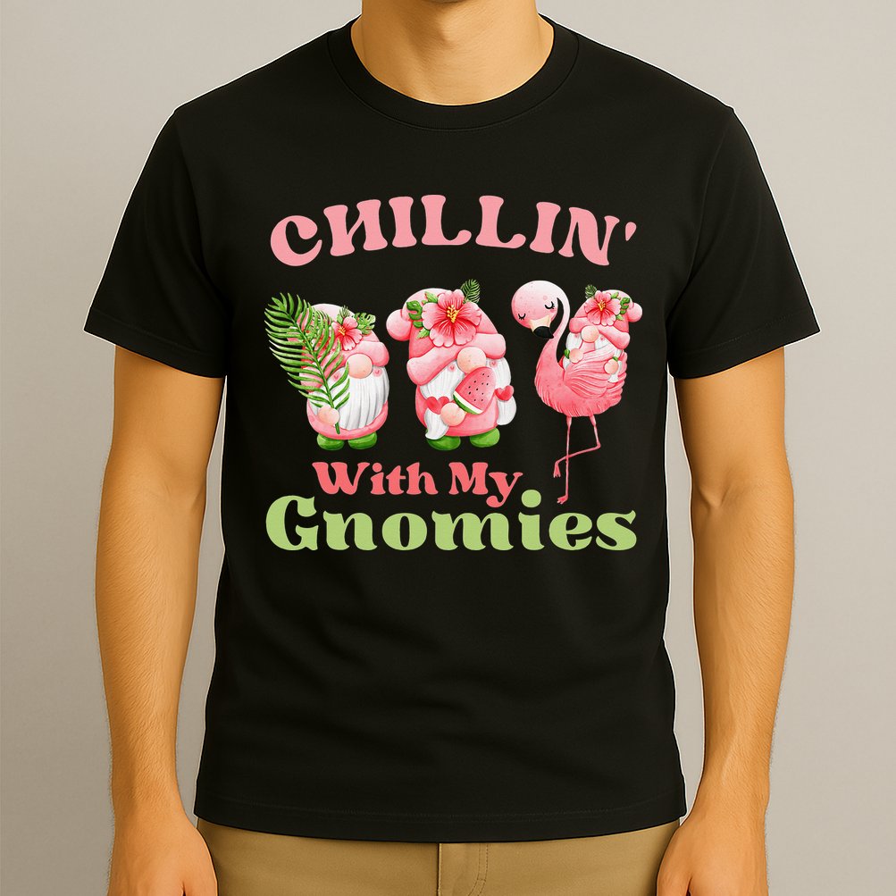 Chillin with my gnomies Tropical gnomes with a flamingo T-Shirt