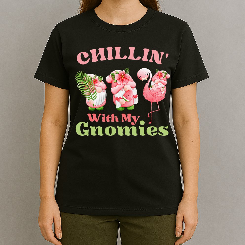 Chillin with my gnomies Tropical gnomes with a flamingo T-Shirt