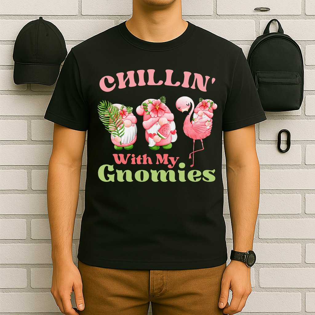 Chillin with my gnomies Tropical gnomes with a flamingo T-Shirt