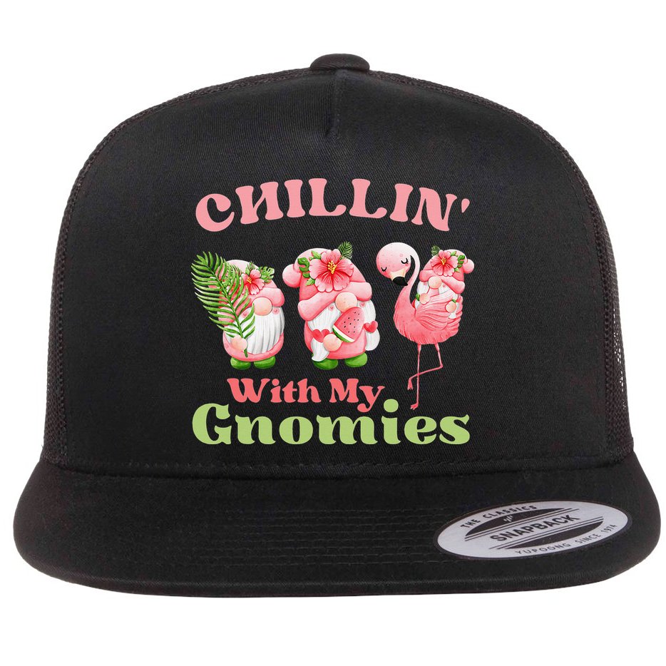 Chillin with my gnomies Tropical gnomes with a flamingo Flat Bill Trucker Hat