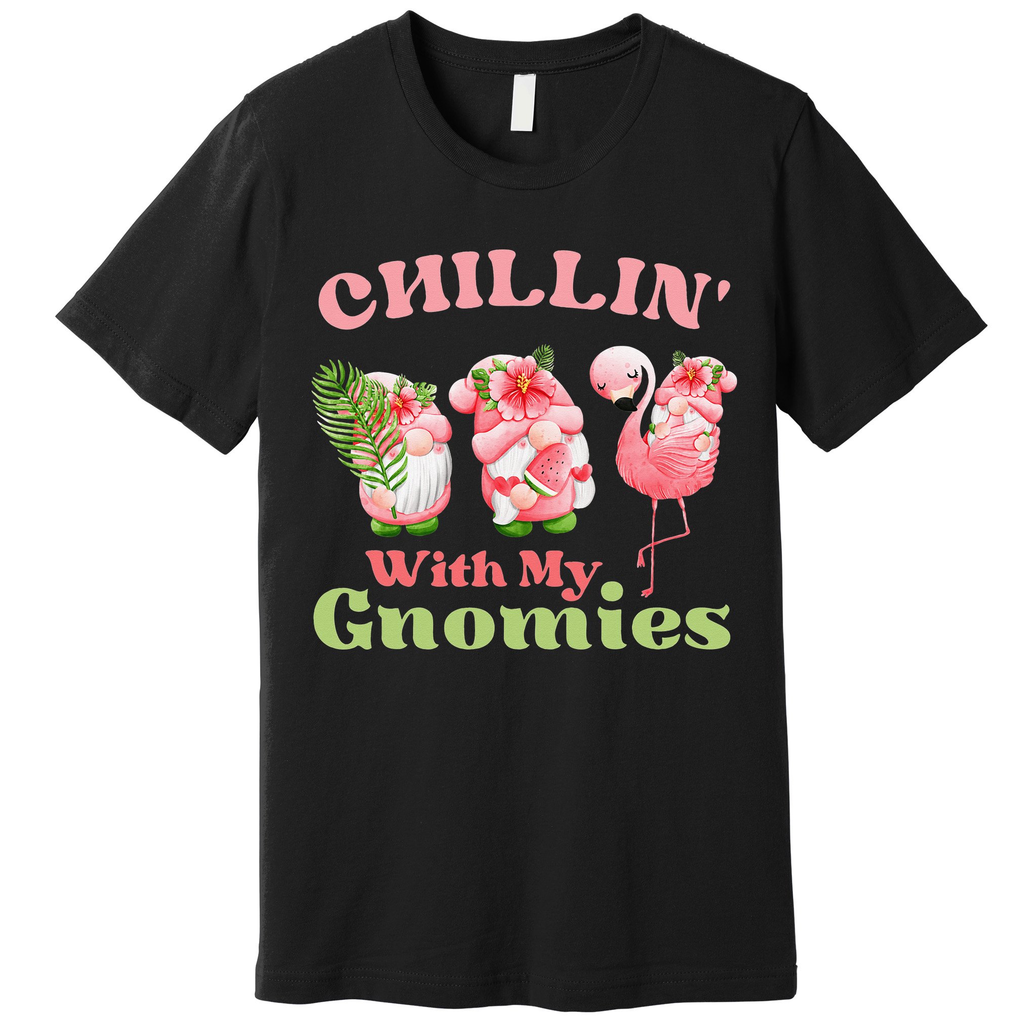 Chillin with my gnomies Tropical gnomes with a flamingo Premium T-Shirt
