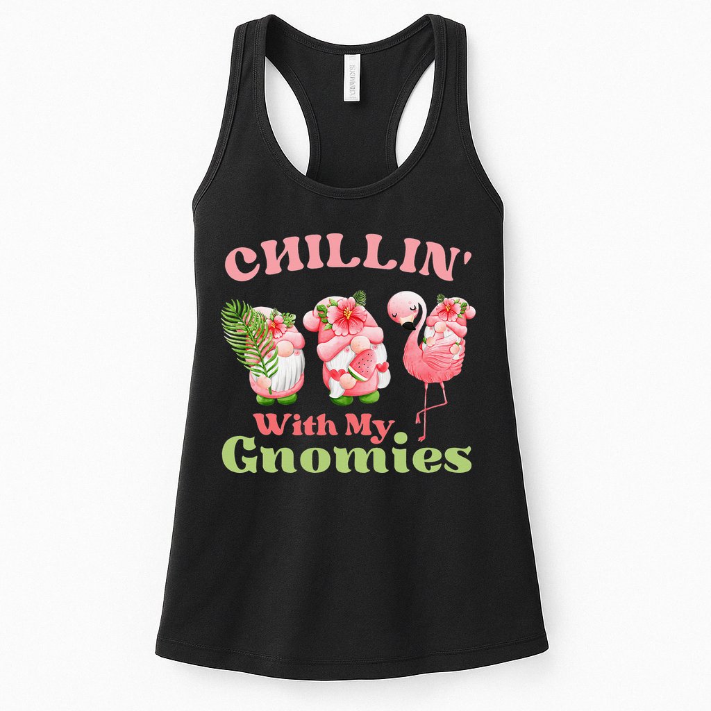 Chillin with my gnomies Tropical gnomes with a flamingo Womens Tank Top