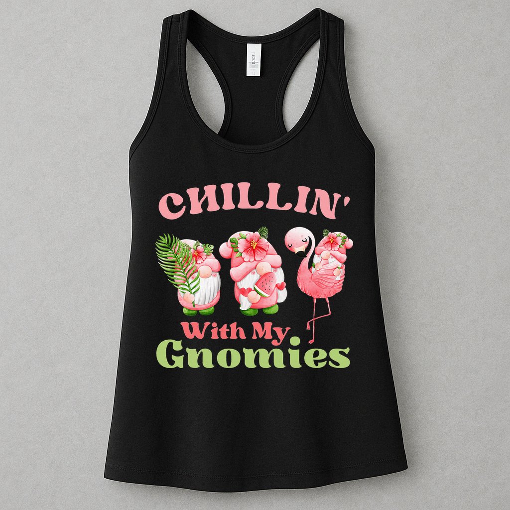 Chillin with my gnomies Tropical gnomes with a flamingo Womens Tank Top