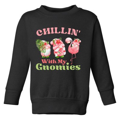 Chillin with my gnomies Tropical gnomes with a flamingo Toddler Sweatshirt