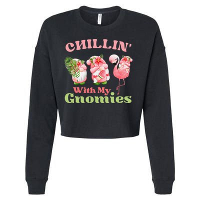 Chillin with my gnomies Tropical gnomes with a flamingo Cropped Pullover Crew