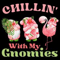 Chillin with my gnomies Tropical gnomes with a flamingo Cropped Pullover Crew