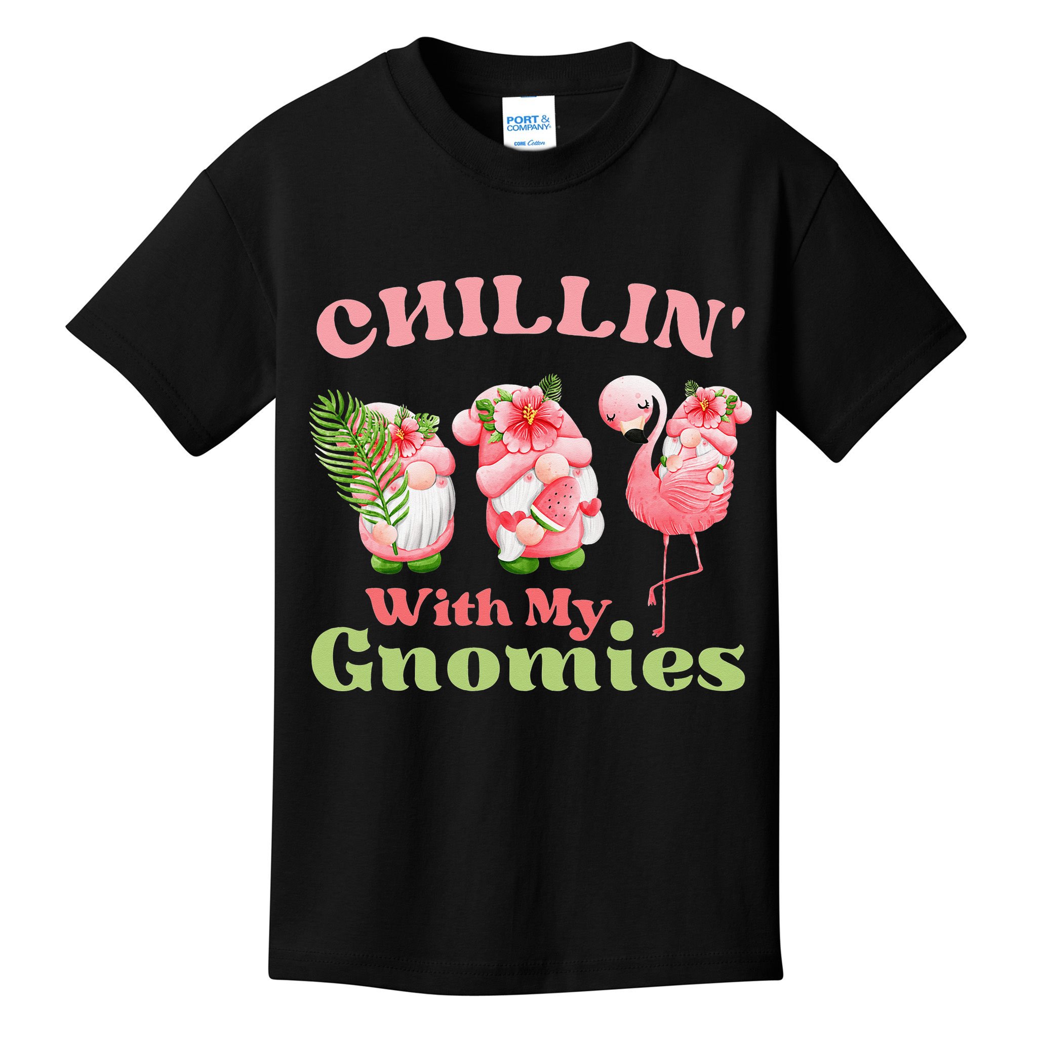 Chillin with my gnomies Tropical gnomes with a flamingo Kids T-Shirt