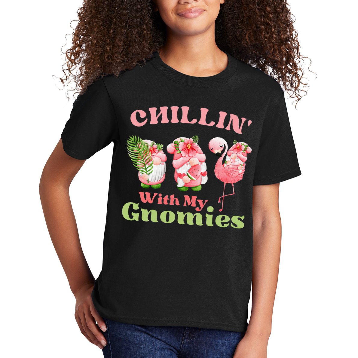 Chillin with my gnomies Tropical gnomes with a flamingo Kids T-Shirt