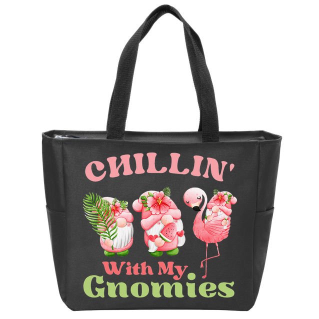 Chillin with my gnomies Tropical gnomes with a flamingo Zip Tote Bag