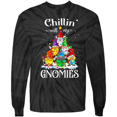 Chillin With My Gnomies with Four Gnomes Christmas Tie-Dye Long Sleeve Shirt