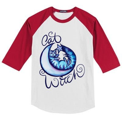 Cat Witch Moon Art Moon Gift Kids Colorblock Raglan Jersey