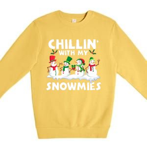 Chillin With My Snowmies Funny Snow Pajamas For Family Cute Gift Premium Crewneck Sweatshirt