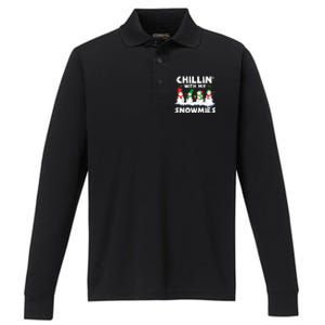 Chillin With My Snowmies Funny Snow Pajamas For Family Cute Gift Performance Long Sleeve Polo