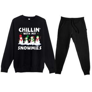 Chillin With My Snowmies Funny Snow Pajamas For Family Cute Gift Premium Crewneck Sweatsuit Set