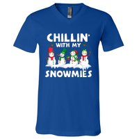 Chillin With My Snowmies Funny Snow Pajamas For Family Cute Gift V-Neck T-Shirt