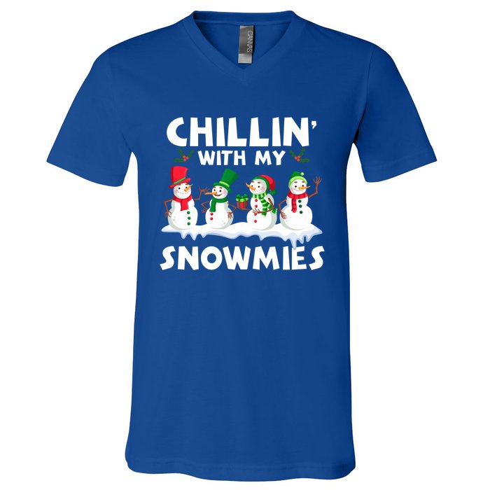 Chillin With My Snowmies Funny Snow Pajamas For Family Cute Gift V-Neck T-Shirt