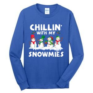 Chillin With My Snowmies Funny Snow Pajamas For Family Cute Gift Tall Long Sleeve T-Shirt