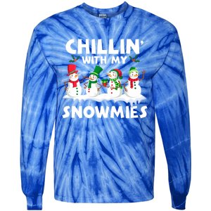 Chillin With My Snowmies Funny Snow Pajamas For Family Cute Gift Tie-Dye Long Sleeve Shirt