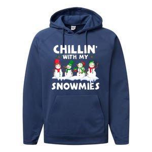 Chillin With My Snowmies Funny Snow Pajamas For Family Cute Gift Performance Fleece Hoodie