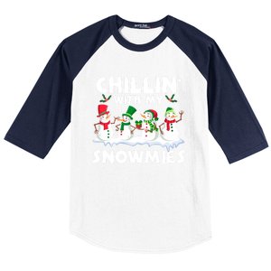 Chillin With My Snowmies Funny Snow Pajamas For Family Cute Gift Baseball Sleeve Shirt