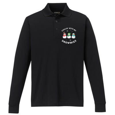 Chillin With My Snowmies Cute Snowman Ugly Christmas Performance Long Sleeve Polo