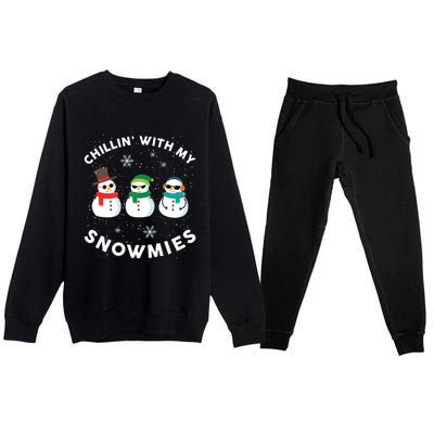 Chillin With My Snowmies Cute Snowman Ugly Christmas Premium Crewneck Sweatsuit Set