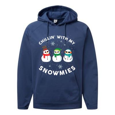 Chillin With My Snowmies Cute Snowman Ugly Christmas Performance Fleece Hoodie