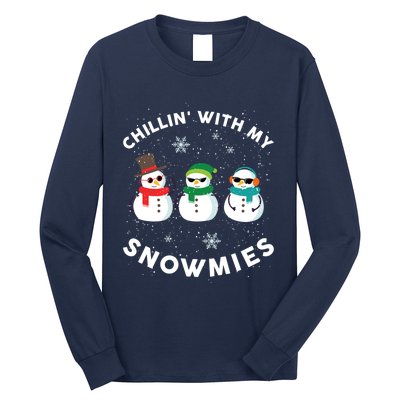 Chillin With My Snowmies Cute Snowman Ugly Christmas Long Sleeve Shirt