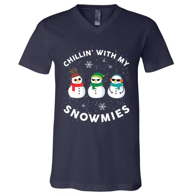 Chillin With My Snowmies Cute Snowman Ugly Christmas V-Neck T-Shirt