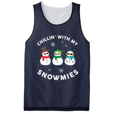 Chillin With My Snowmies Cute Snowman Ugly Christmas Mesh Reversible Basketball Jersey Tank