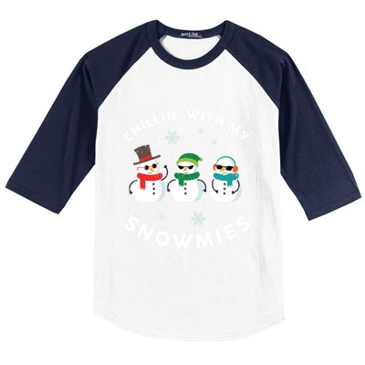 Chillin With My Snowmies Cute Snowman Ugly Christmas Baseball Sleeve Shirt