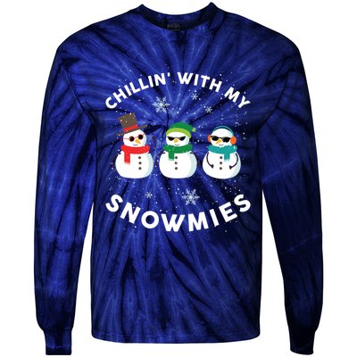 Chillin With My Snowmies Cute Snowman Ugly Christmas Tie-Dye Long Sleeve Shirt