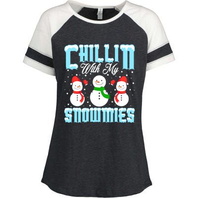 Chillin With My Snowmies Funny Gift Enza Ladies Jersey Colorblock Tee