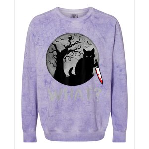 Cat What? Murderous Black Cat With Knife Halloween Costume Colorblast Crewneck Sweatshirt