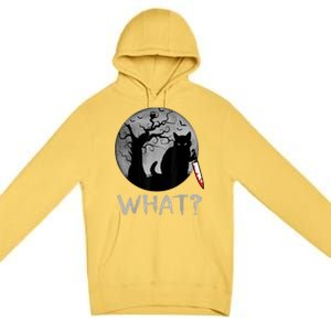 Cat What? Murderous Black Cat With Knife Halloween Costume Premium Pullover Hoodie