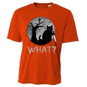 Cat What? Murderous Black Cat With Knife Halloween Costume Cooling Performance Crew T-Shirt