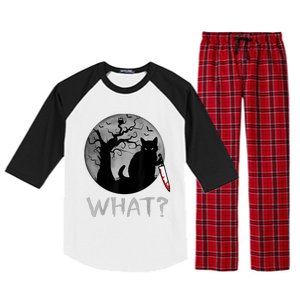 Cat What? Murderous Black Cat With Knife Halloween Costume Raglan Sleeve Pajama Set