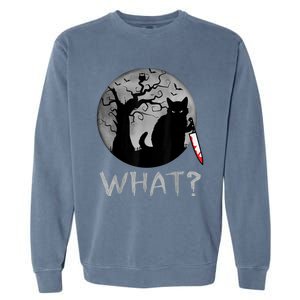 Cat What? Murderous Black Cat With Knife Halloween Costume Garment-Dyed Sweatshirt