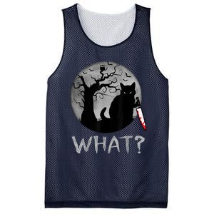 Cat What? Murderous Black Cat With Knife Halloween Costume Mesh Reversible Basketball Jersey Tank