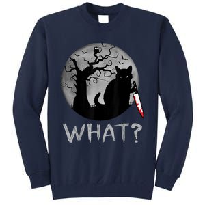 Cat What? Murderous Black Cat With Knife Halloween Costume Tall Sweatshirt