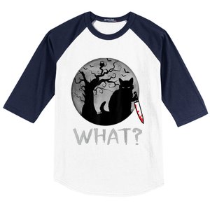 Cat What? Murderous Black Cat With Knife Halloween Costume Baseball Sleeve Shirt