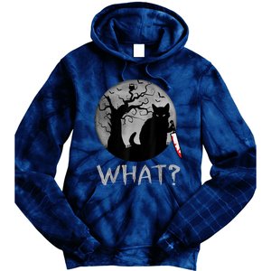 Cat What? Murderous Black Cat With Knife Halloween Costume Tie Dye Hoodie