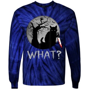 Cat What? Murderous Black Cat With Knife Halloween Costume Tie-Dye Long Sleeve Shirt